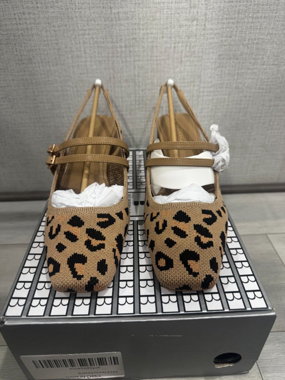 NEWBELLA Leopard Knit Mary Jane Chunky Low Heel Slingback Pump Square Toe 8.5 - Picture 3 of 13